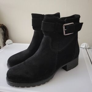Clarks Black Suede Ankle Boots with Buckle